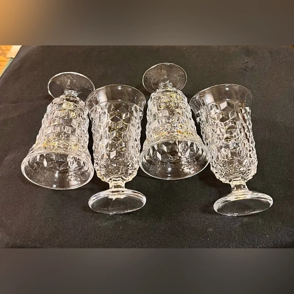 Fostoria American Clear Crystal Cubist Footed Juice Glasses Set of 4 MCM Vintage